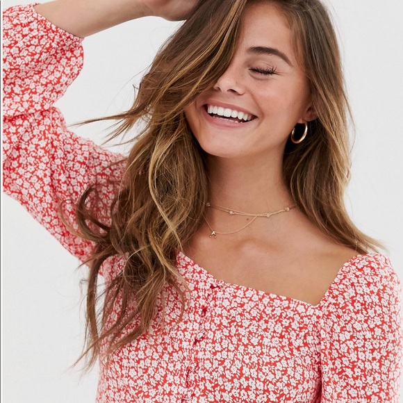 ASOS square neck floral button up blouse - Picture 3 of 3